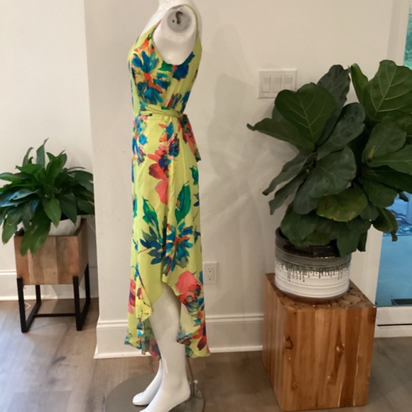 NWT MSK Womens Wide Leg Floral Romper Jumpsuit Dress Lime/ Muilticolored Sz S - Picture 10 of 15